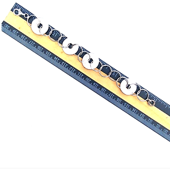 VINTAGE 925 Sterling Silver Circle Link Bracelet - Picture 6 of 8